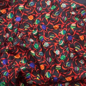 Alynn Vintage Women’s Colorful Christmas Ornaments Patterned Silk Scarf size 34”